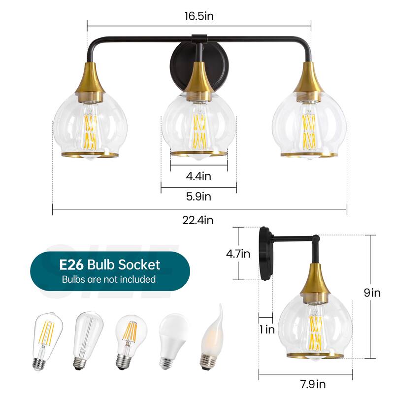 Modern Vanity Lights Dimmable Bathroom Light Fixtures with Glass Shade