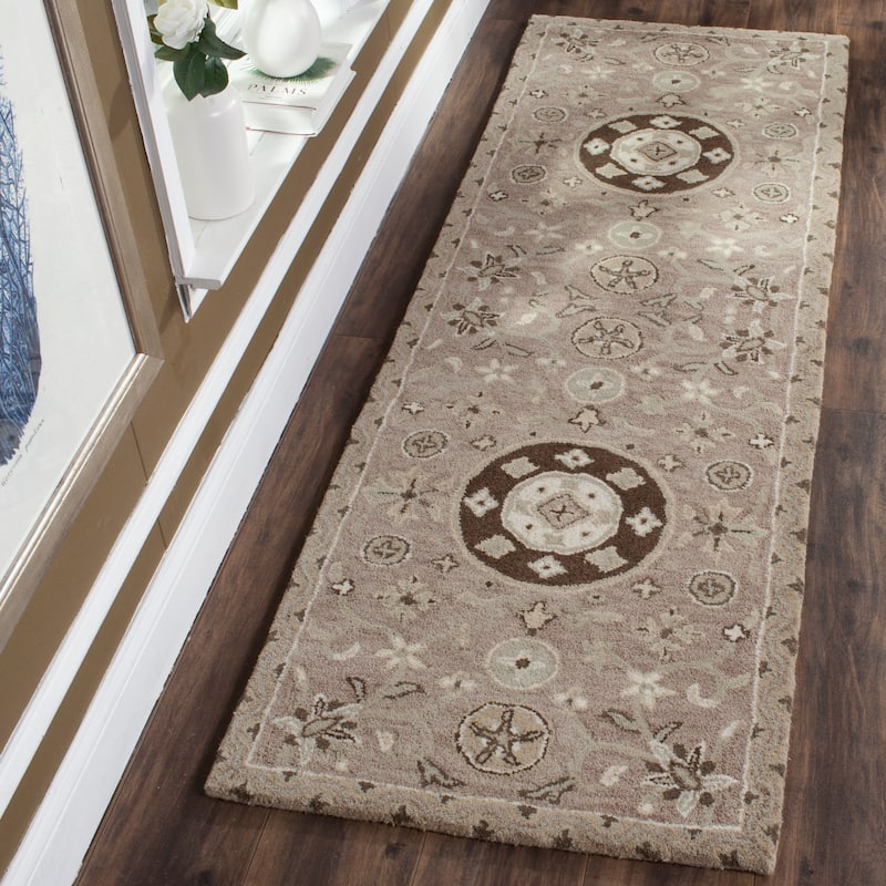 SAFAVIEH Handmade Bella Jakoba Modern Floral Wool Rug - 2'3" x 7' Runner - Taupe/Light Grey