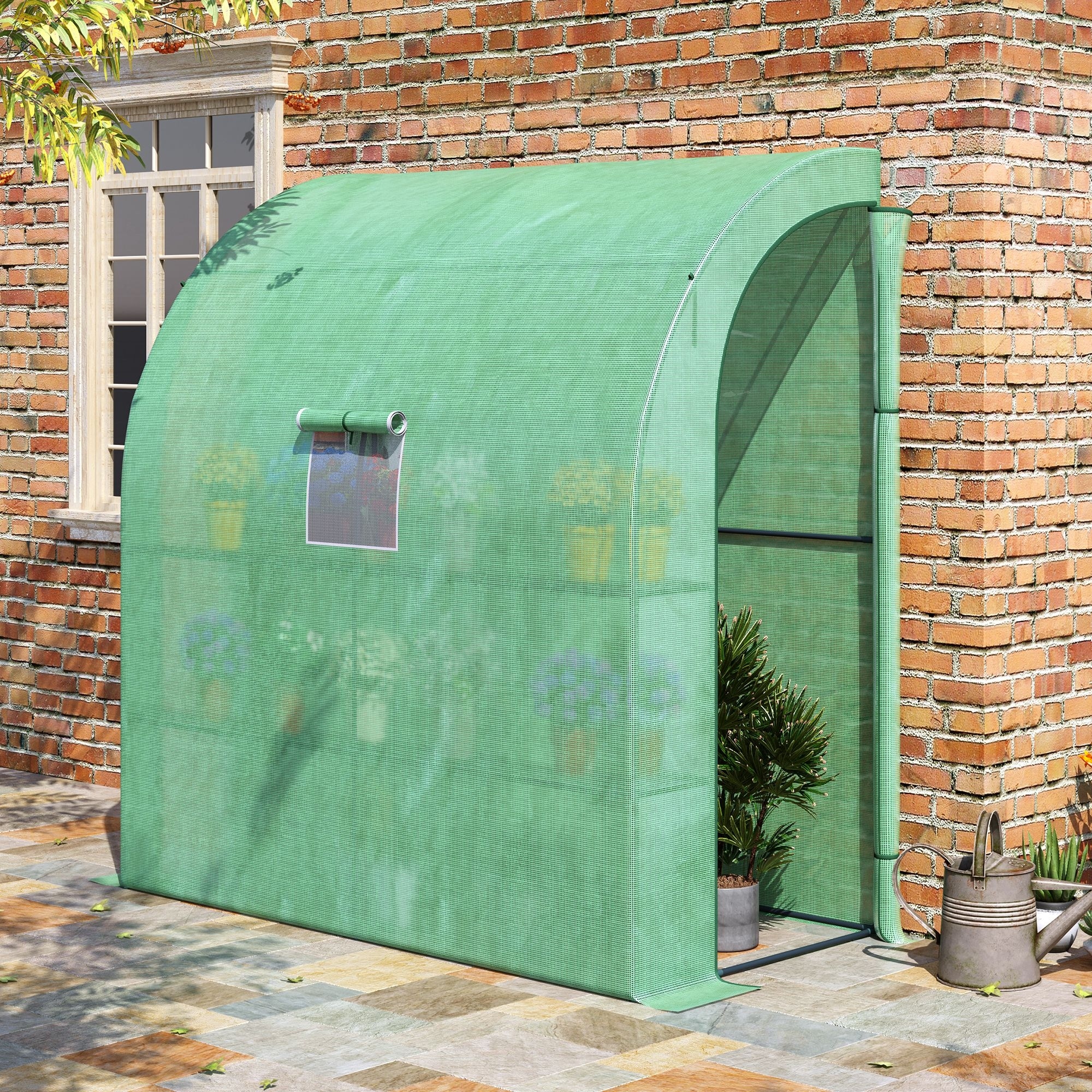 Outsunny 7' x 3' x 7' Outdoor Walk-In Greenhouse, Plant Nursery with Roll-up Windows, PE Cover, and 3 Wire Shelves