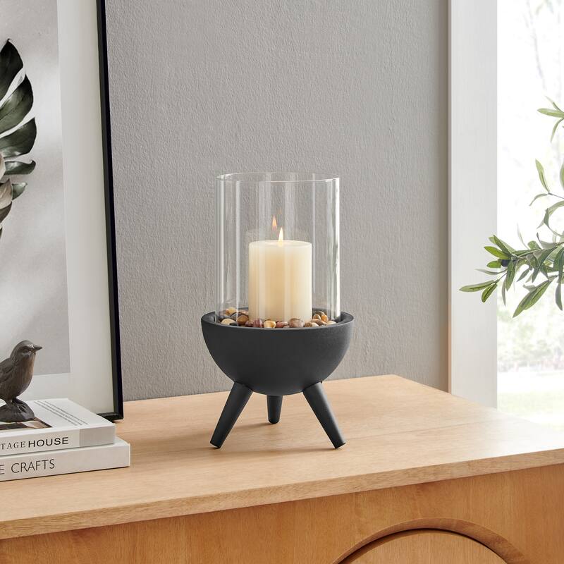 Large Hurricane Glass Candle Holders with Pedestal Base - 12.5" - Black