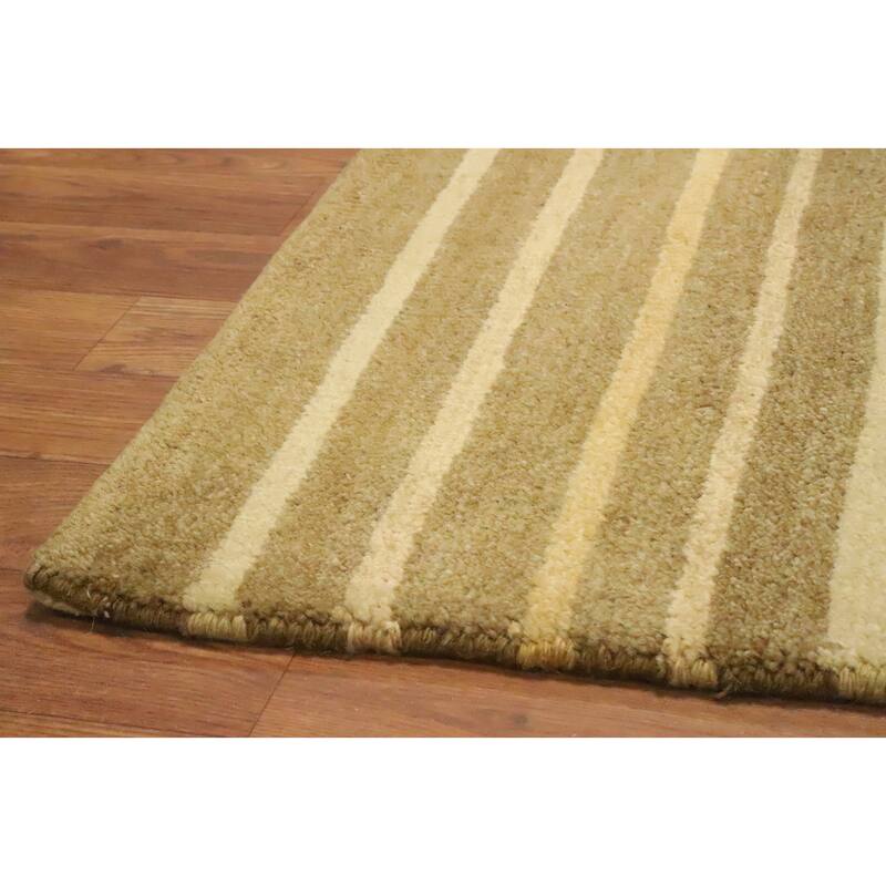 Hand Knotted Oriental 100% Wool Carpet Modern Stripe Yellow & Gold Gabbeh Area Rug - 5' 10'' X 3' 11''