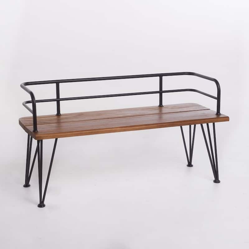 Outdoor Bench Teak Wood and Metal Rustic Patio Furniture by Christopher Knight Home