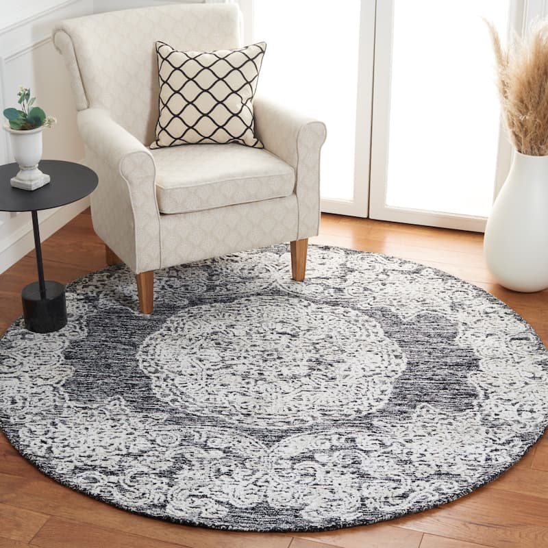 SAFAVIEH Handmade Precious Jaquelin Rug - 6' Round - Black/Ivory