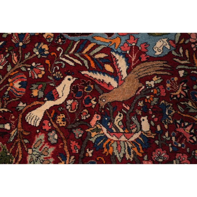 Hand Knotted Oriental 100% Wool Carpet Traditional Floral Red Kashan Area Rug - 6' 10'' X 4' 6''
