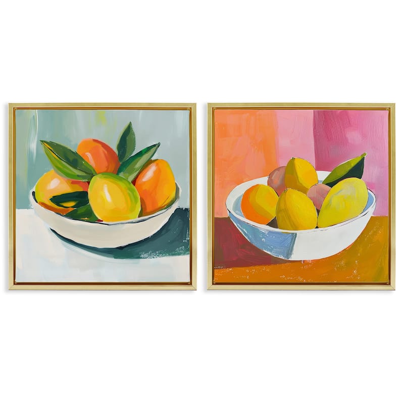 Stupell Fresh Fruits in Bowl Framed Floater Canvas Wall Art Design By Walker Noble (Set of 2) - 18 x 18 - Gold