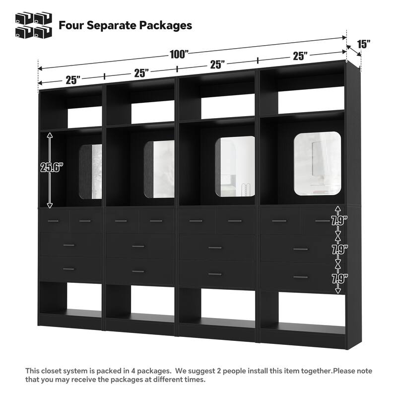 Cimly 25''W Closet Organizer with Mirror and Drawers, Freestanding Closet System for Walk-in/ Reach-in Closet