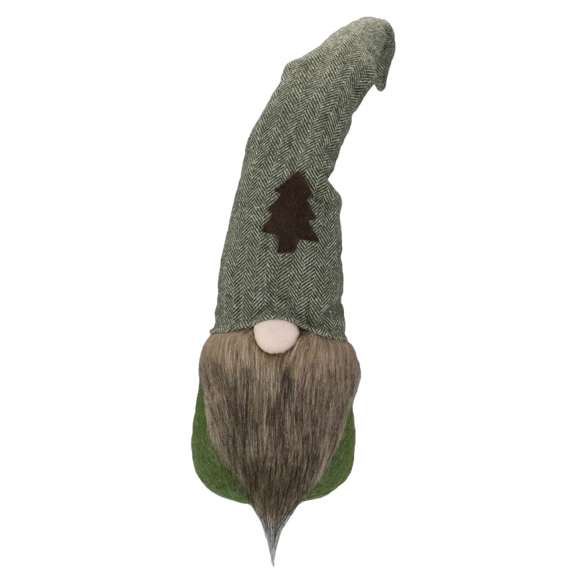 Forest Tree Chevron Hat Gnome Head Christmas Decor 21" Green Brown