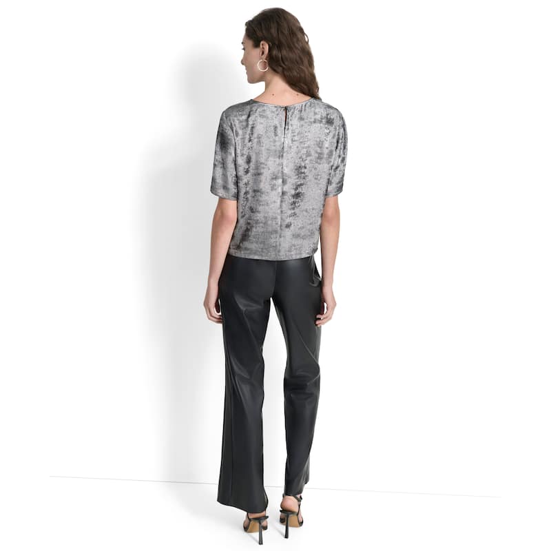DKNY Liquid Velvet Elbow Sleeve Top - XS - Silver
