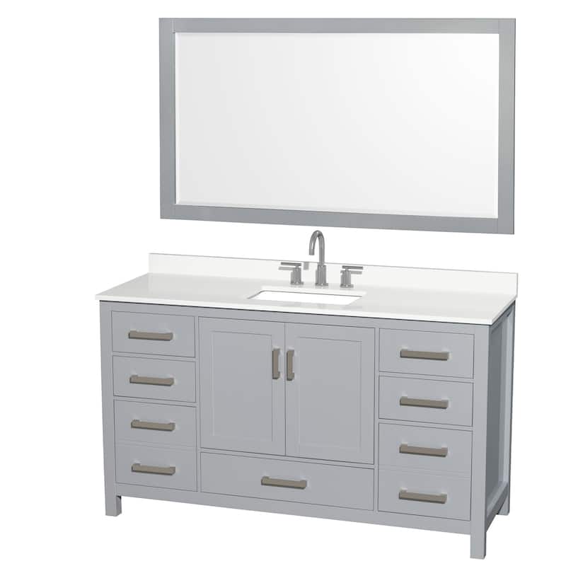 Wyndham Collection WCS141460S-QTZ-US3M58 Sheffield 60" Free Standing - Gray / White Quartz Top / Brushed Chrome Hardware