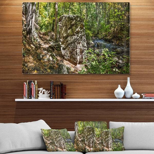 Huge Rock In Black River Shore - Landscape Glossy Metal Wall Art - Bed 