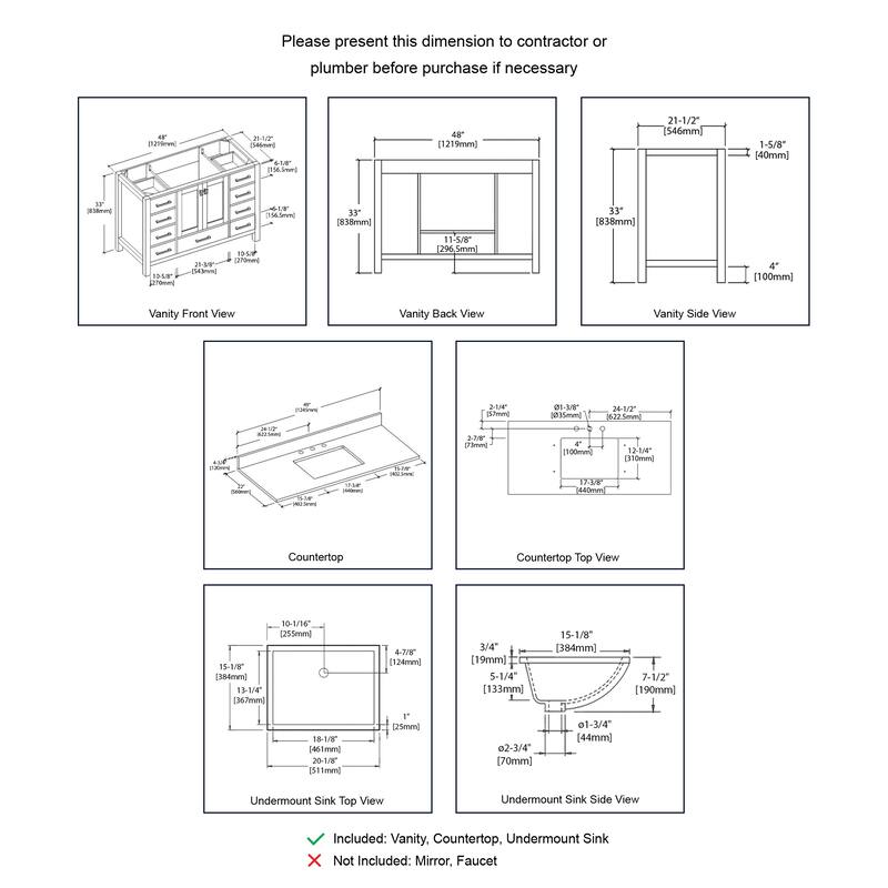 Blossom Geneva 48" Freestanding Bathroom Vanity with Marble Top & Sink