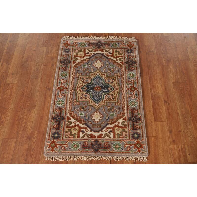 Geometric Gray Heriz Serapi Oriental Area Rug Handmade Wool Carpet - 2'0"x 3'0"