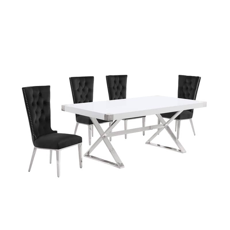Best Quality Furniture D440/1-SC330-7 Dining Set with 78" White Lacquer Wood Top
