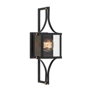 Raeburn 1-Light Outdoor Wall Lantern in Matte Black and Weathered Brushed Brass