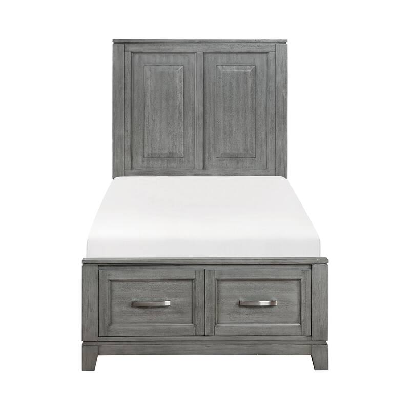 Rustic Gray Finish Platform Bed with Storage 1pc - Twin