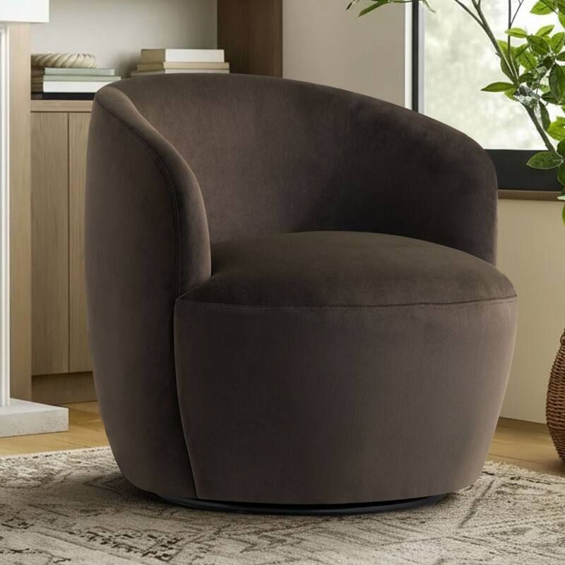 26.5" Wide Velvet Small Swivel Barrel Accent Chair