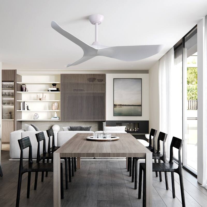 52 in. White Ceiling Fan with 3 ABS Blades, 6-Speed DC Motor, Remote, No Light, Indoor/Outdoor Use - White