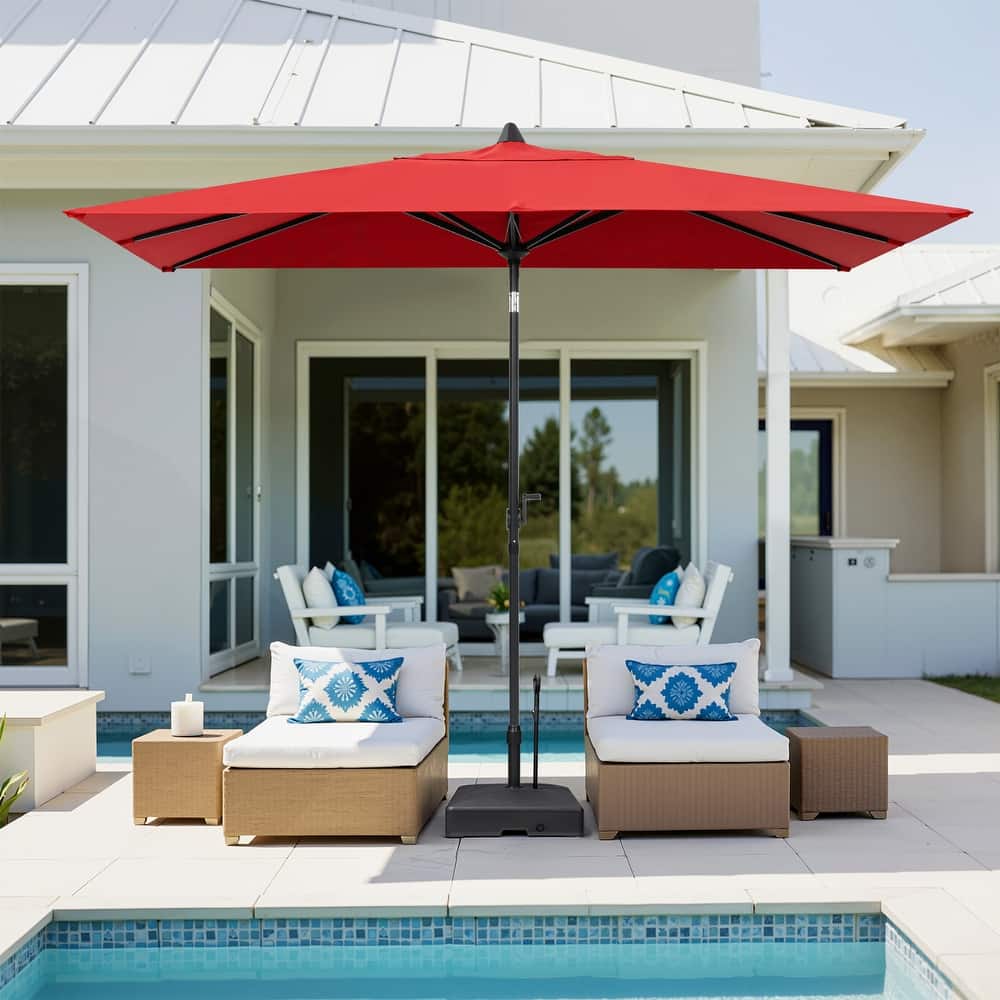 9 x 5 FT Patio Outdoor Rectangular Market Umbrella with Square Base Stand