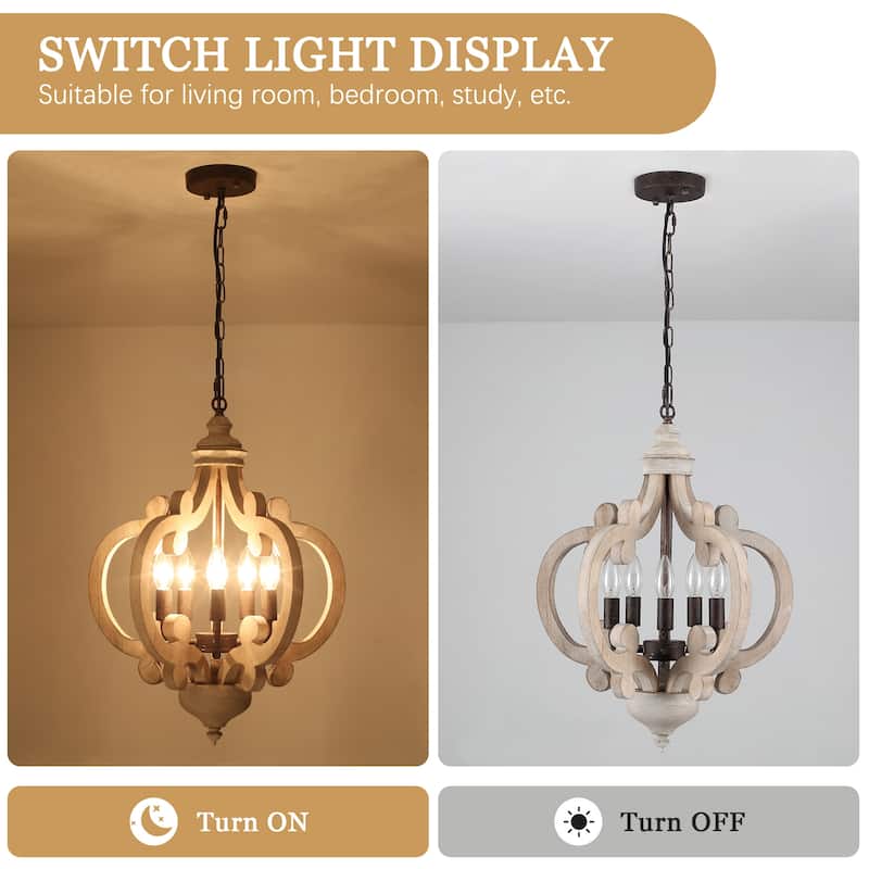 5-Light Country Wood Chandelier Light Fixture for Kitchen Island Dining Room