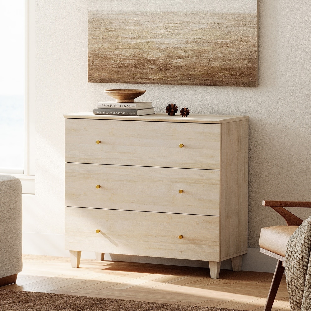 WAMPAT Dresser with 3 Drawers, 35.4" Wide Chest of Drawer for Bedroom