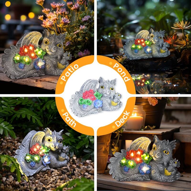 Solar Outdoor Garden Statues Dragon Statue Figurine Lights for Garden Decor, Ideal Gift for Housewarming & Birthday