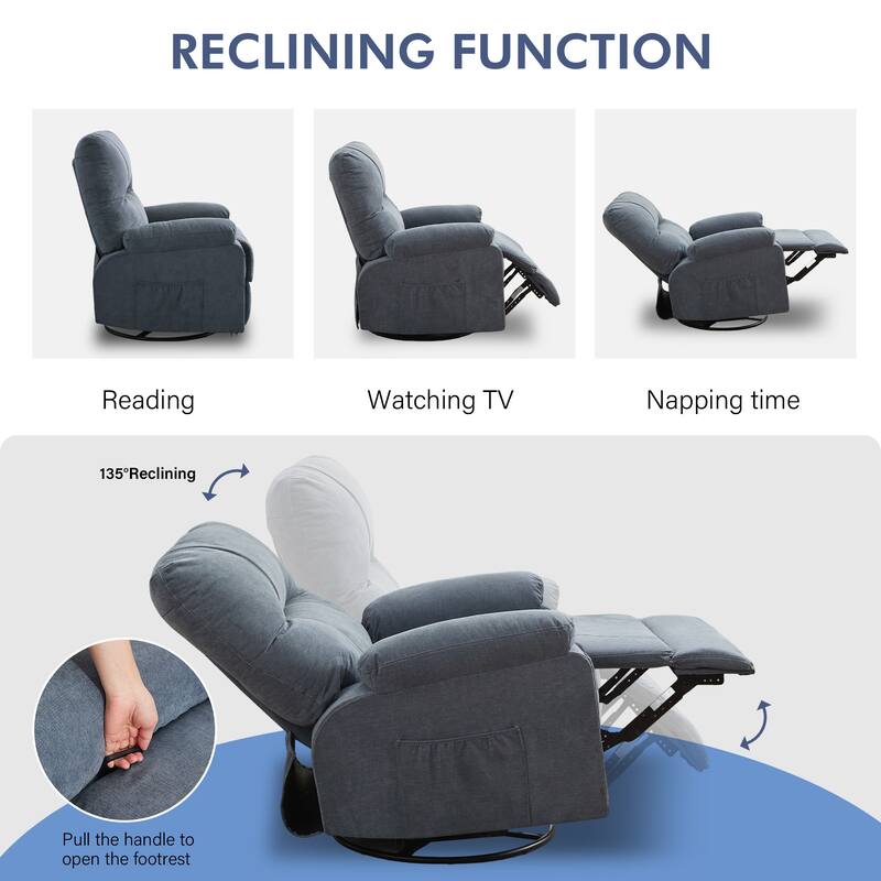 Recliner chair,360 degree rotating swing single sofa chair, equipped with soft cushion and backrest, comfortable armchair