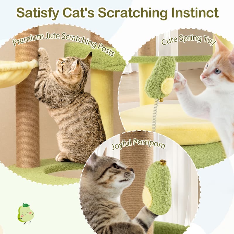 Multi-level Cat Tree Avocado Theme Cat Tower with Wide Perch Rotatable Basket - 23.5" x 23.5" x 51"