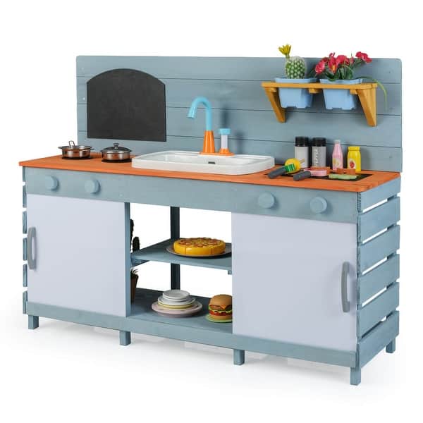 slide 2 of 6, Kids Play Kitchen Set with Stoves for Boys Girls Aged 3-8-Blue Blue