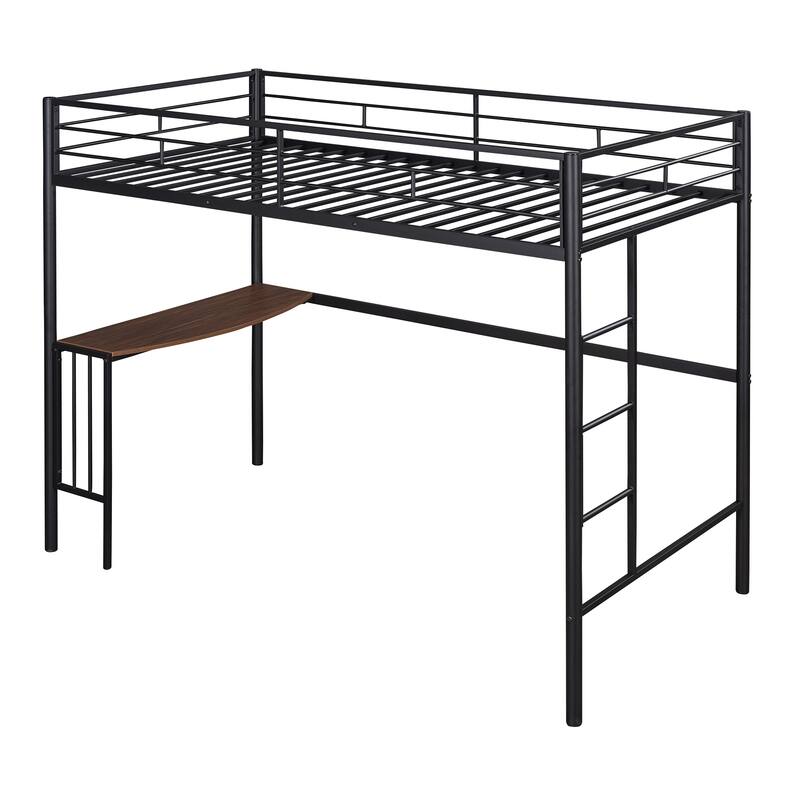 Industrial Twin Size Loft Bed with Curved Desk, Heavy-Duty Steel Bed Frame with Powder-coated Finish, Ladder and Guardrail