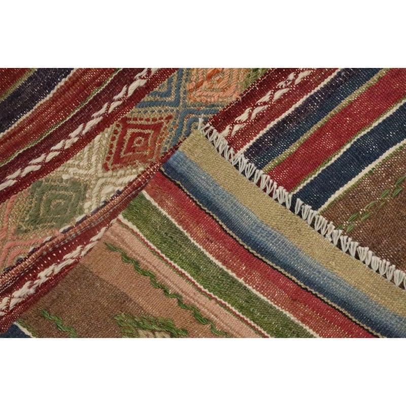 Hand Woven Oriental 100% Wool Carpet Southwestern Tribal Multi-Colored Kilim Area Rug - 9' 7'' X 5' 10''