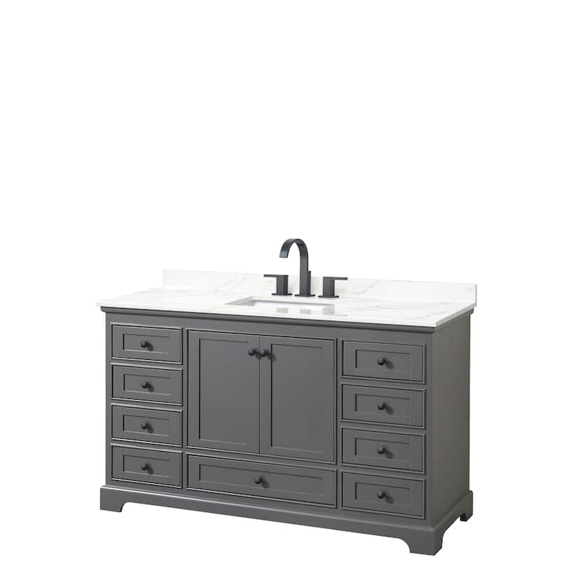 Deborah 60-inch Single Vanity, Quartz Top - Dark Gray, Black Trim, Giotto Quartz Top