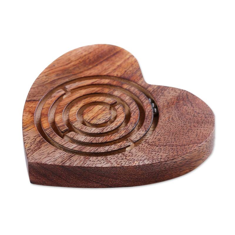 Novica Handmade Heart Roads Wood Maze Game