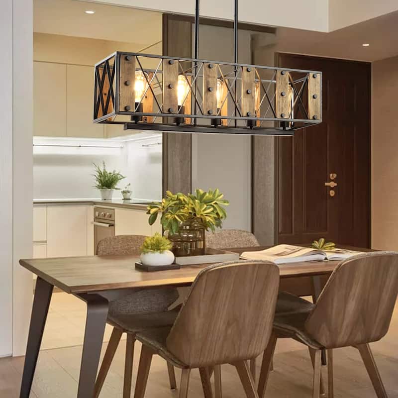 LEDONE Adjustable Height Farmhouse Ceiling Light, Wooden Industrial Pendant Light for Kitchen Island, Home - 51.2