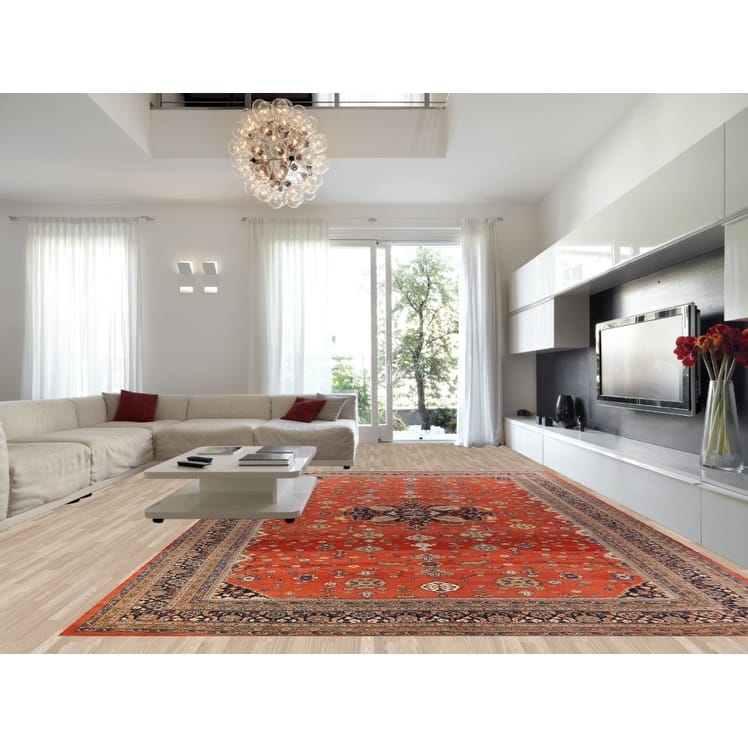 Hand Knotted Oriental 100% Wool Carpet Traditional Medallion Oranges & Rust Sultanabad Area Rug - 18' 0'' X 12' 0''