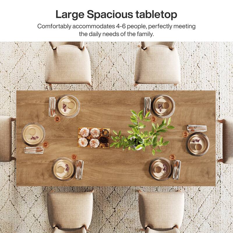 63-Inch Rustic Large Kitchen Dining Table, Rectangular Wooden Dinner Table for Home