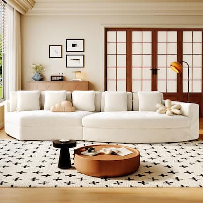 Modular Sectional Sofa, 2-Piece Set with 5 Pillows Chenille Jacquard Curved Couch, Upholstered Couches No Assembly Required