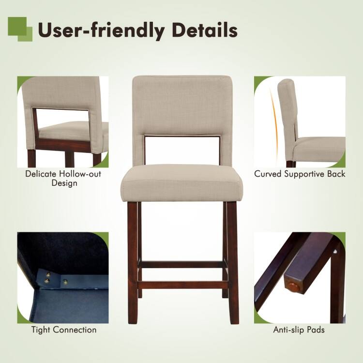 2 Piece Bar Chair Set with Hollowed Back and Rubber Wood Legs - 19" x 20.5" x 39" (L x W x H)