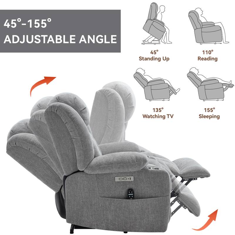 Chenille Power Lift Recliner Chair with 8-Point Vibration Massage and Lumbar Heating