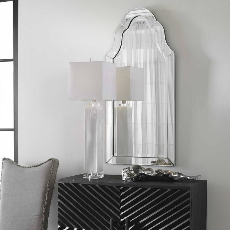 Uttermost Hovan 44" X 21" Arched Style Frameless Wall Mirror - Beveled glass