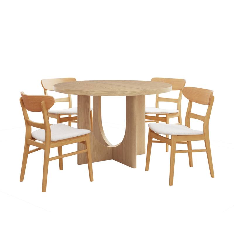 Christopher Knight Home - Eulalia Rubberwood and Upholstered 5 Piece Dining Set