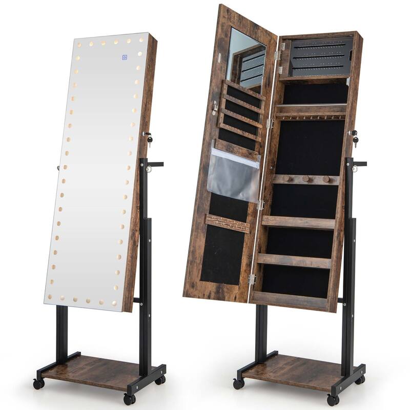 Costway 3 Color 46 LED Lights Mirror Jewelry Cabinet Armoire - See Details