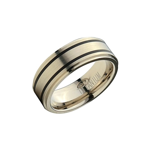 INOX Jewelry Men's Titanium Band with 2 Inlaid Rubber Details Ring