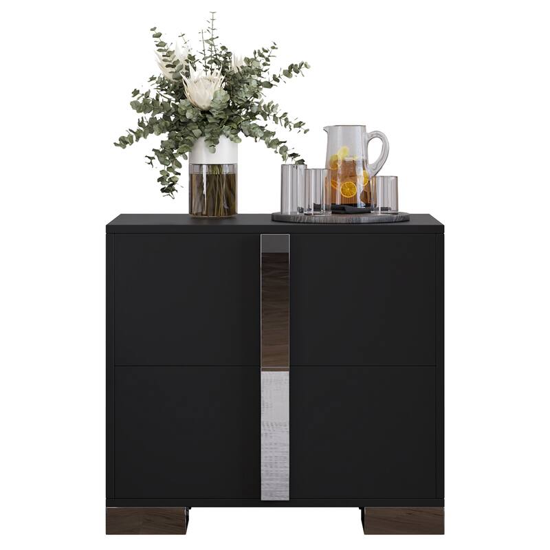 Modern End Table with Drawers, Elegant Nightstand with Metal Foot,Wood Bedside Table with Mirrored Metal Handles