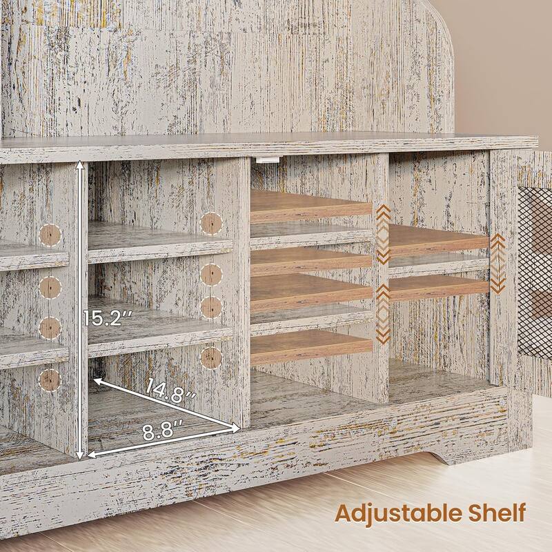 Hall Tree w/ Bench Shoe Storage Shoe Cubby Barn Door Adjustable Shelf