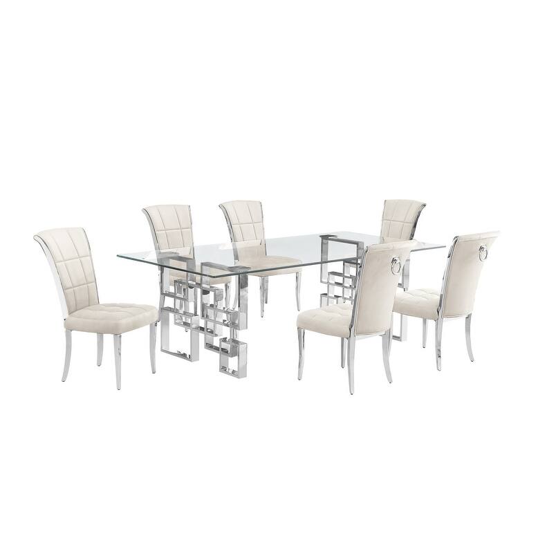 Best Quality Furniture D223/4-SC320-7 Dining Set with 95" 15mm Glass