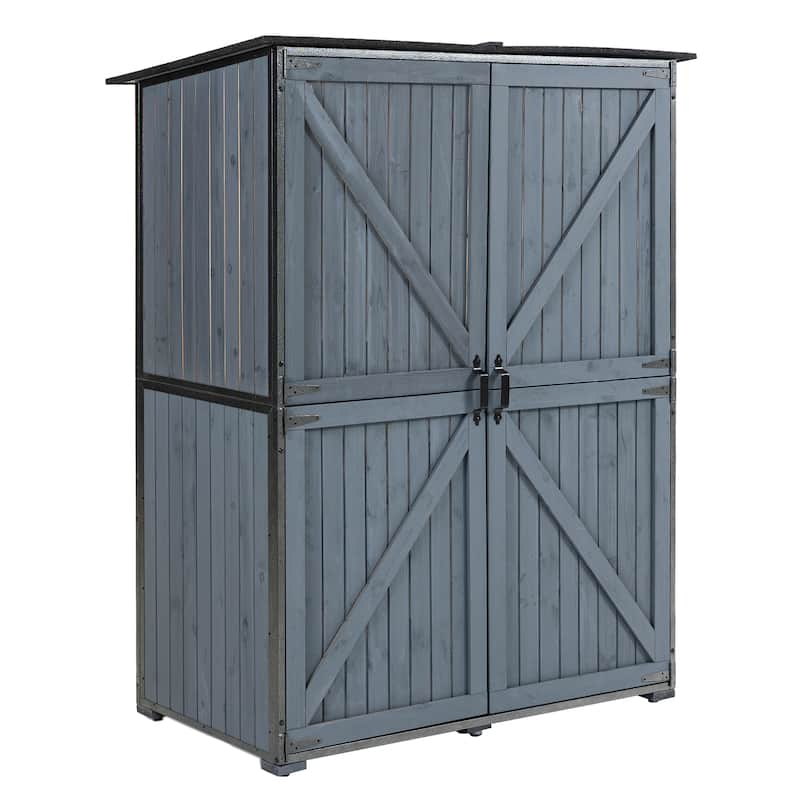 Outdoor Storage Cabinet, Garden Shed Tool Shed with Metal Frame Structure for Backyard Garden Patio Lawn - Blue Gray