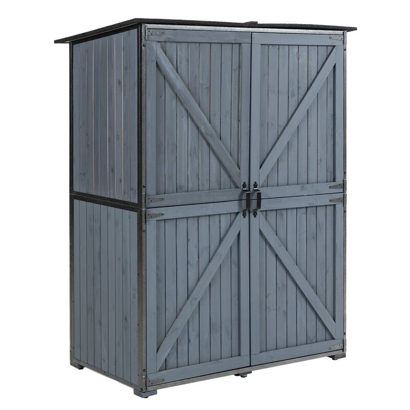 Tall Outdoor Storage Shed - 55.1"L x 29.1"W x 68.9"H, Metal Frame Garden Cabinet, Blue Gray