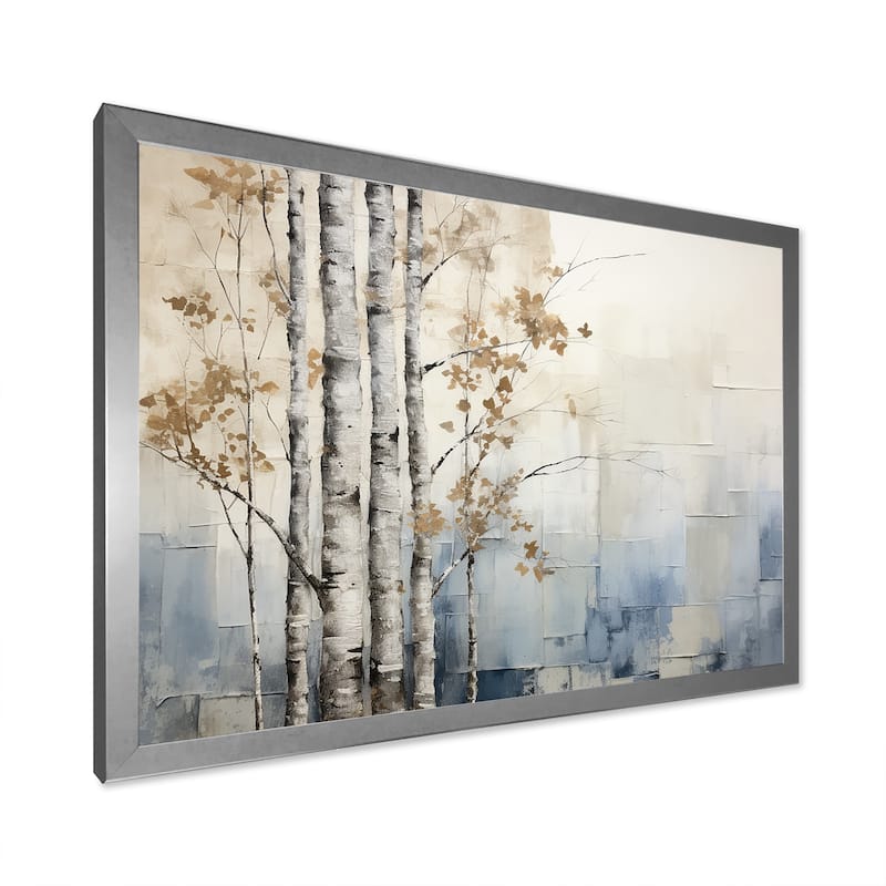 Designart "Blue And White Forest Winter Harmony" Forest Framed Wall Art Living Room