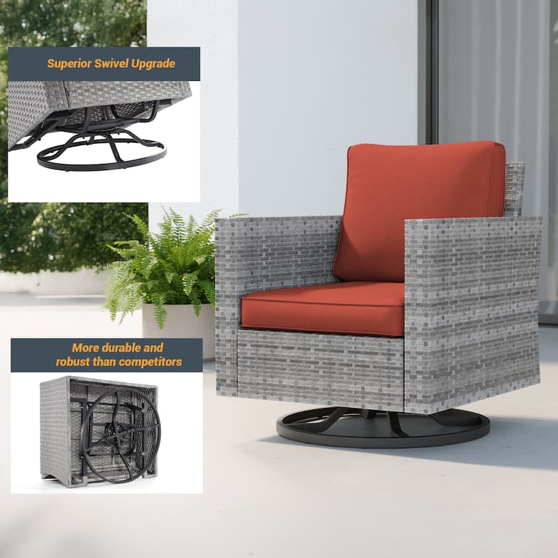 LIVOOSUN 5Pcs Patio Gray Rattan Outdoor Furniture Swivel Rocking Sofa Set
