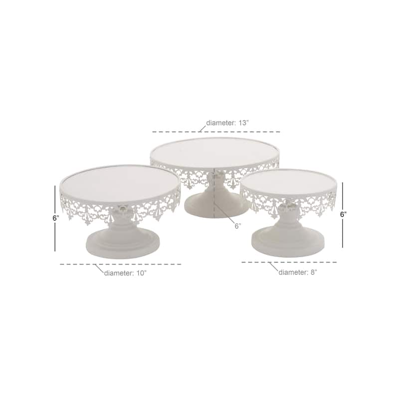 Metal Cake Stand with Pedestal Base - Set of 3 White - Roche River Decor - 13"W x 13"L x 4"H